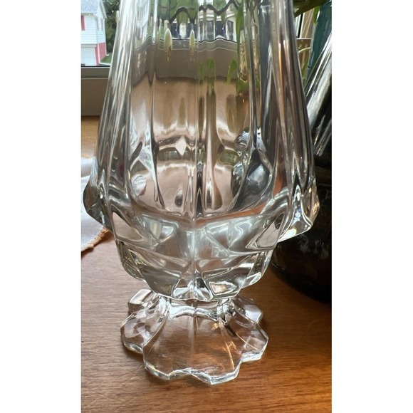 VTG Clear Swung‎ Glass Vase 16" Ribbed 8 Petal Base MCM Fenton Stretch Gorgeous - Picture 6 of 8